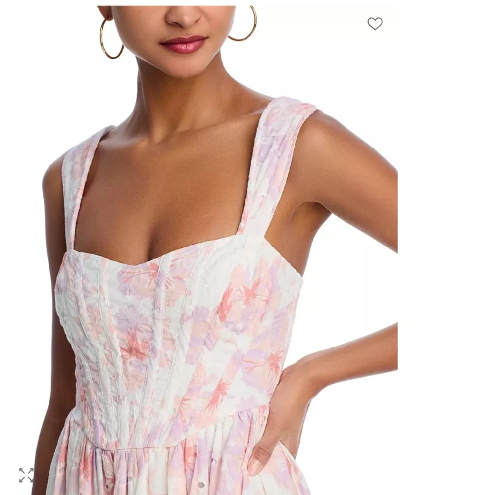 AQUA Eyelet Bustier Midi Dress – XS – White/Pink – NWT - Picture 2 of 4